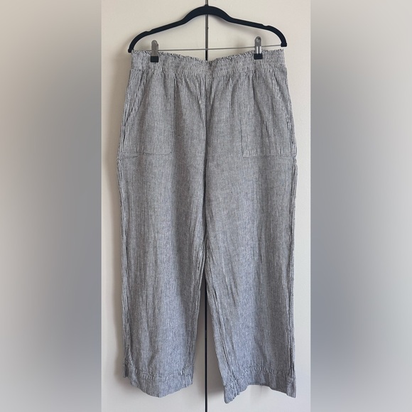 Time and Tru | Striped Wide Leg Crop Pants | L | Coastal Pull On Linen Blend - Picture 2 of 3